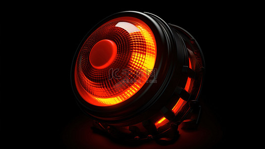 黑色背景，带有 3d 渲染的橙色警示灯和耀斑效果