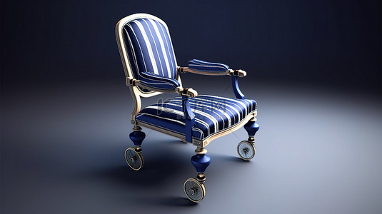 易碎物品的标志背景图片_以 3D 形式描绘的路易十六风格蓝色条纹轮椅