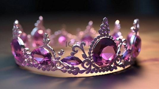 婚礼时尚背景图片_装饰着紫水晶宝石的富丽堂皇公主的 3D 渲染图像