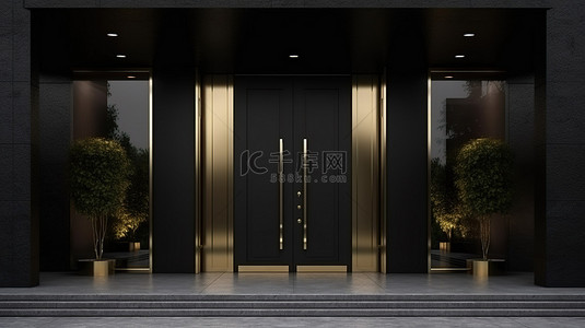 豪华黑屋入口的 3d 插图