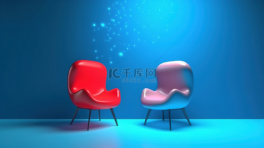 对话框文字背景图片_以蓝色背景 3D 渲染下的聊天气泡为代表的在线对话
