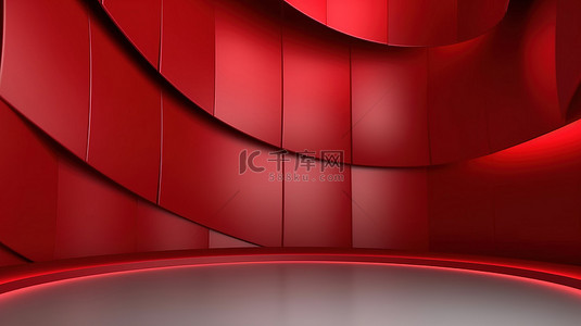 3D 渲染红色和灰色工作室壁纸与抽象照明
