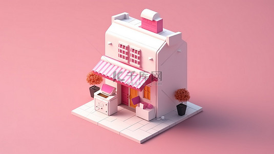 白色等距户外邮箱和粉色家居用品的 3D 图标