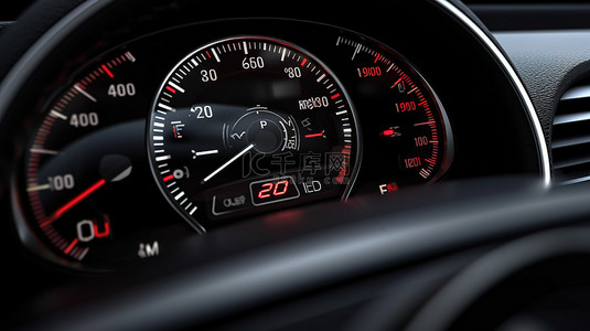 车速表背景图片_汽车内部车速表显示 142 公里/小时和转速表的详细 3D 插图