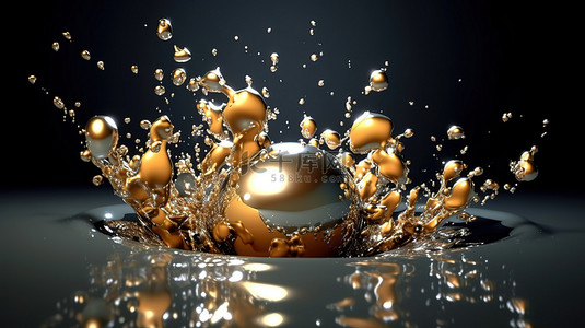 金色珍珠色调，呈现 3D 渲染的神秘奢华飞溅效果
