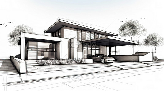 家居建筑设计的当代 3D 插图