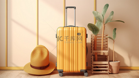 旅行包海报背景图片_现代行李架 3D 渲染