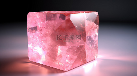 辐射方形玫瑰石英宝石的 3D 渲染