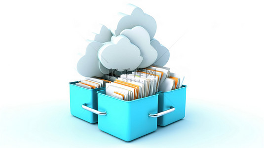 服务云背景图片_将您的数据备份到云 3D 渲染云存储，并在白色背景上显示文件和文件夹