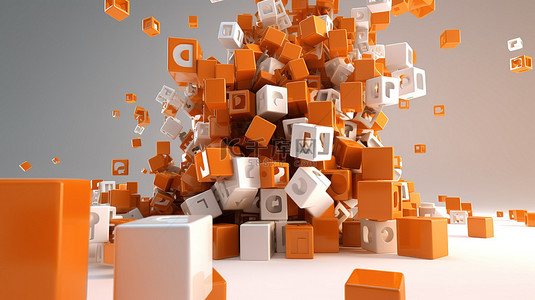 橙色标志背景图片_渲染的 3D 橙色和白色 linkedin 横幅