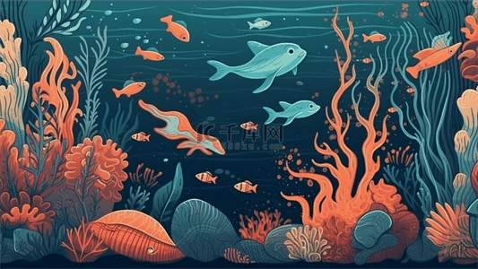 海底世界珊瑚插画背景