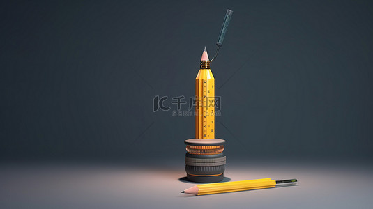 机载铅笔尺和带写字空间的灯的 3d 效果图