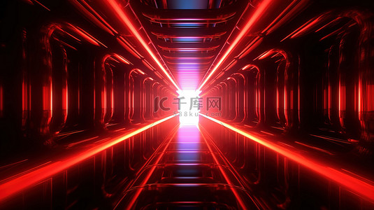 以 4k 超高清分辨率渲染的红光霓虹灯艺术隧道的抽象 3D 插图