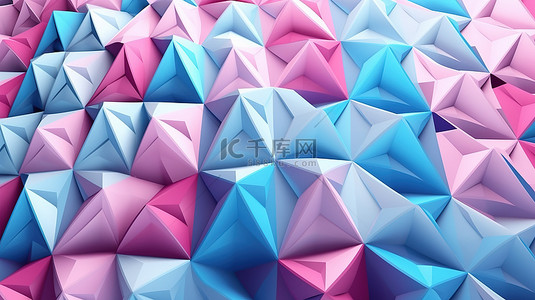 白色条纹波浪背景图片_几何仙境粉色蓝色和白色装饰图案的 3D 插图