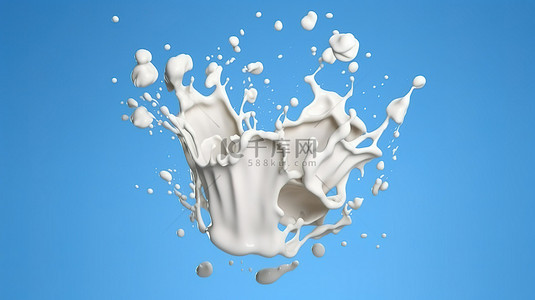 蓝色牛奶背景背景图片_蓝色背景上孤立的溅牛奶曲线的 3d 渲染