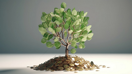 投资增长背景图片_可视化投资增长 植物发芽资金的 3D 渲染