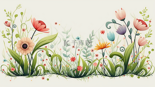 简约水彩花卉背景图片_花卉彩色小花朵丝草图案背景