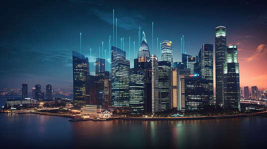3D 渲染信息图表展示了新加坡蓬勃发展的经济