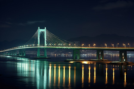 海上大桥背景图片_夜间韩国海上大桥