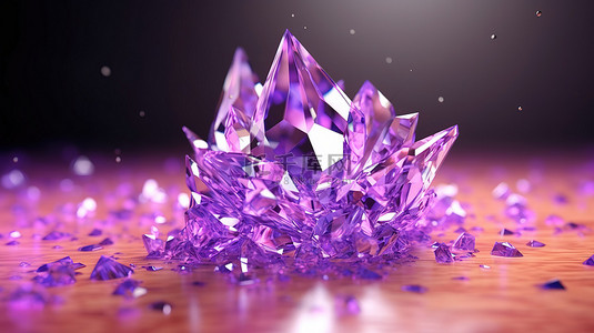焦散背景图片_抽象水晶钻石溅上紫色液体的软焦 3D 渲染
