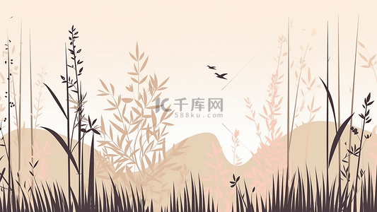 竹子插画飞鸟背景