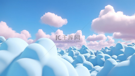 蓝天云彩卡通背景图片_柔和的蓝天与 3d 渲染的卡通云彩和星星