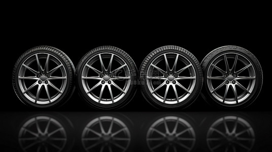 豪华车背景背景图片_乌黑路面上的时尚车轮以 3D 可视化