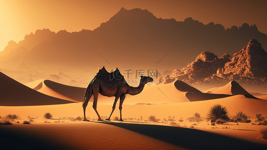 丝绸之路商人背景图片_沙漠骆驼缺水背景