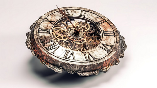 复古罗马数字时钟背景图片_在白色背景上隔离的 3d 渲染中的老式钟表