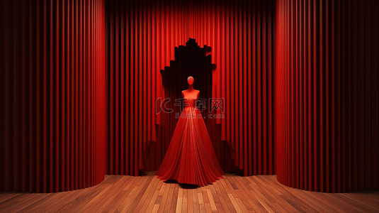 红窗关闭红色折叠木裙屏风的 3D 渲染