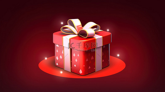 礼物盒子海报背景图片_充满活力的红色 3D 渲染背景上带有彩色蝴蝶结的逼真礼品盒