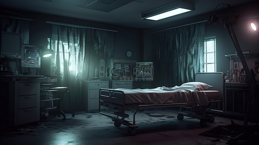 险恶的医院工作室怪异的 3D 等距渲染和插图