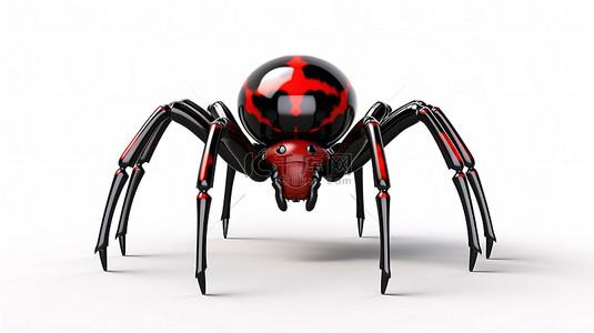 红皮黑蜘蛛非常适合干净的白色背景上的怪异蜘蛛和昆虫主题 3D 图形