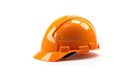 白色背景上孤立的橙色建筑头盔的 3d 渲染