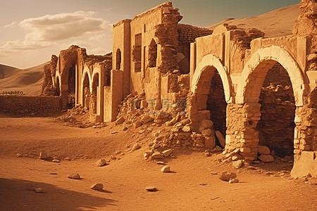 潮州古城背景图片_沙漠中一座古城的废墟