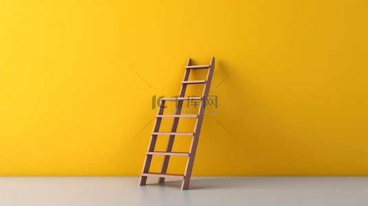 带梯子的黄色工作室墙是 3D 渲染中进步和成长的象征