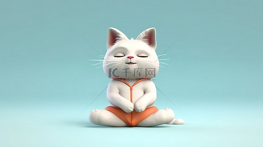 可爱的猫科动物参与瑜伽 儿童瑜伽的 3D 插图