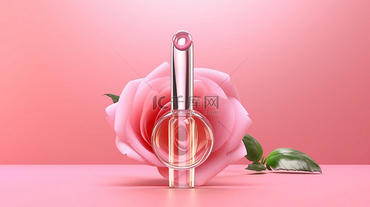 粉红玫瑰背景唇彩的 3d 渲染