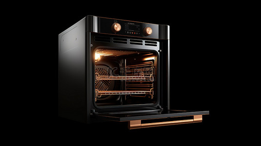 黑色时尚电烤箱在深色背景上以 3D 渲染