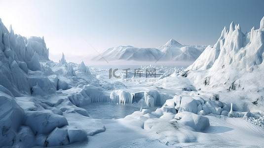 雪山雪背景图片_冰冻景观 3d 渲染雄伟的冰山
