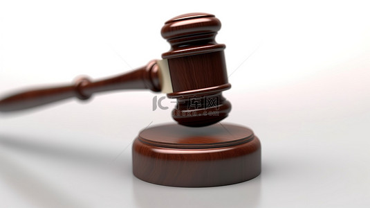 城郊法院背景图片_白色背景与 3d 渲染法官的木槌