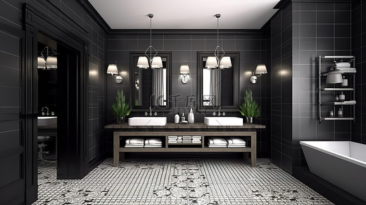 3d 渲染中的室内浴室设计