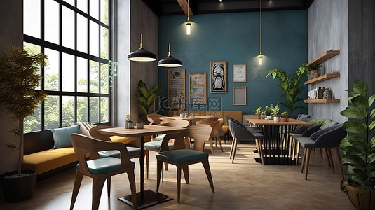 咖啡背景图片_咖啡馆用餐空间的 3d 渲染