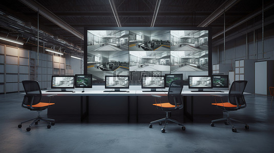 在 3d 工业工作区中显示视频会议的计算机
