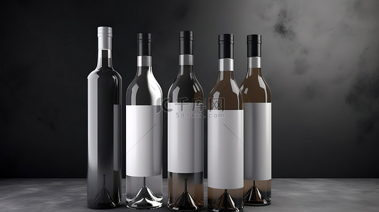 灰色背景上优雅的模型白色标签酒瓶，非常适合酿酒厂饮料