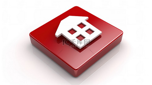 主页图标背景图片_孤立的白色背景，3D 渲染中的方形按钮上带有红色平房图标键