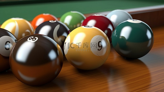 黑绿格纹背景图片_台球游戏中台球的体育图标 3D 渲染