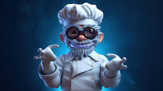 美味厨房背景图片_戴着面具和手套的厨师的卡通风格 3D 插图