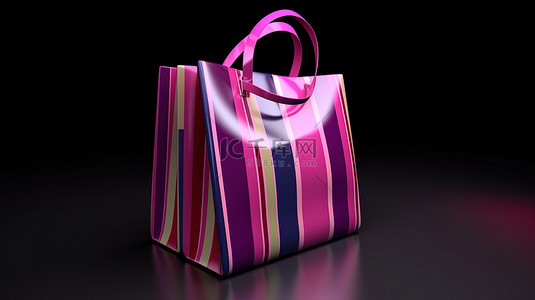 粉色购物包背景图片_粉色和紫色条纹购物袋令人惊叹的 3D 渲染