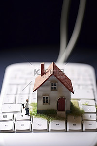 鼠标免抠背景图片_一个带有房子和与之相连的人的电脑鼠标
